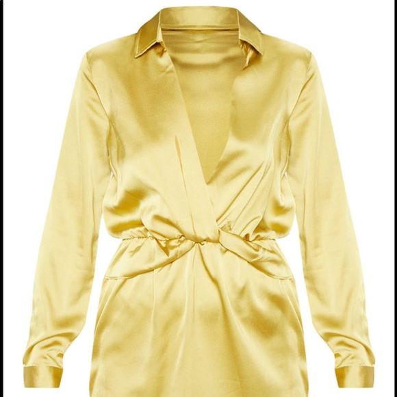 NWT Katalea Dark Lime Twist Front Silky Shirt Dress NWT pretty little thing - Picture 3 of 9